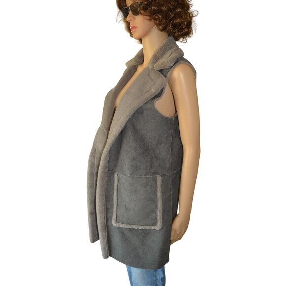 LAUREN Ralph Lauren Suede Soft Reversable Open Front Long Vest Women's XS Grey - Picture 4 of 10